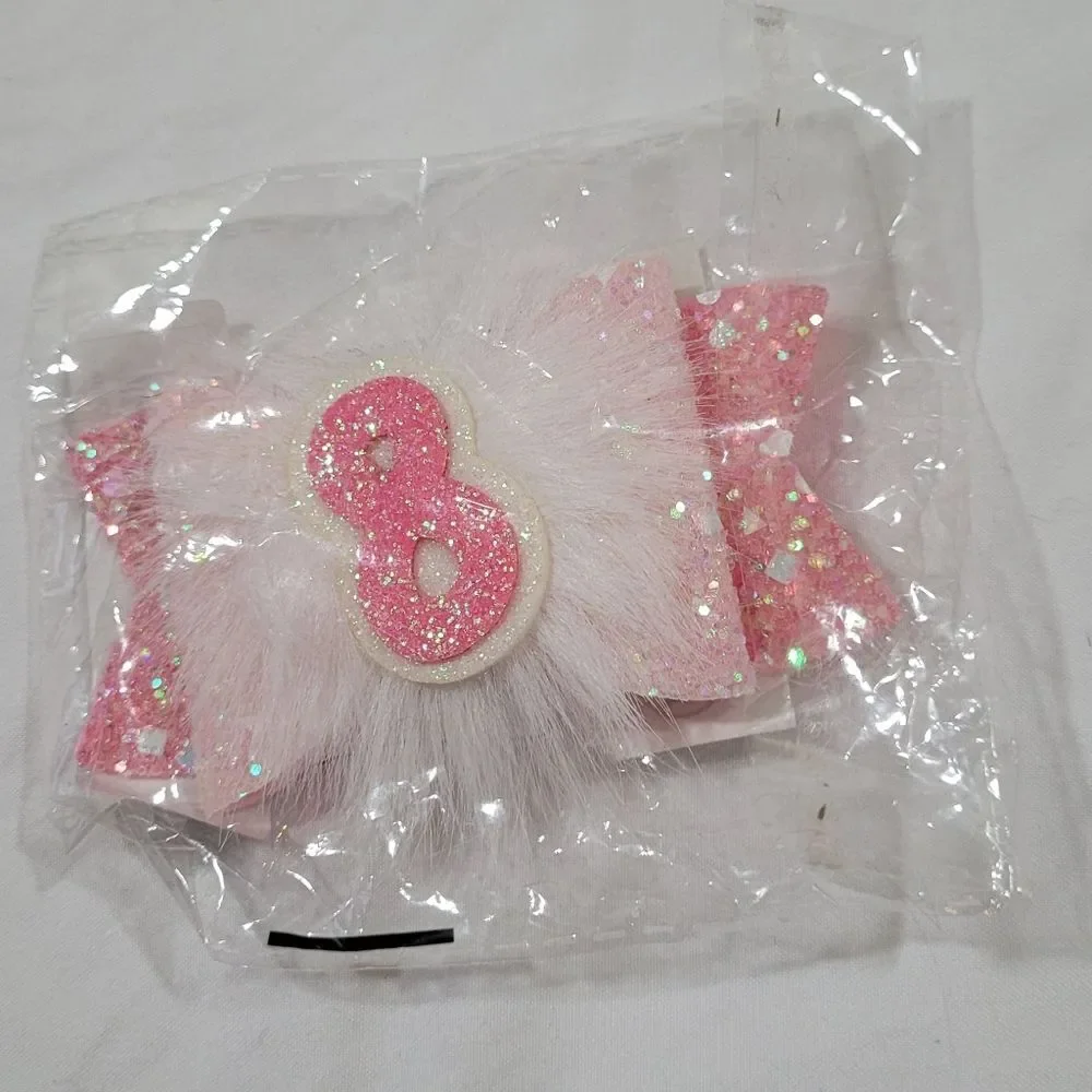 Pink Glitter Number 8 Rabbit Ear Hairclip NEW